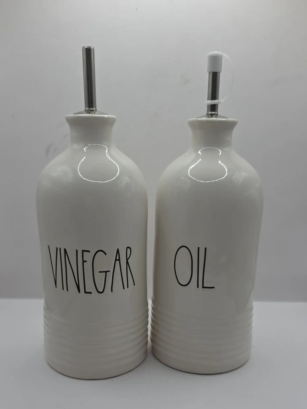 Rae Dunn White OIL & VINEGAR Dispenser Set Magenta Artisan BOUTIQUE Ceramic